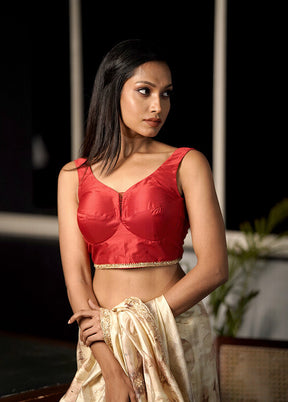 Red Blended Silk Designer Blouse