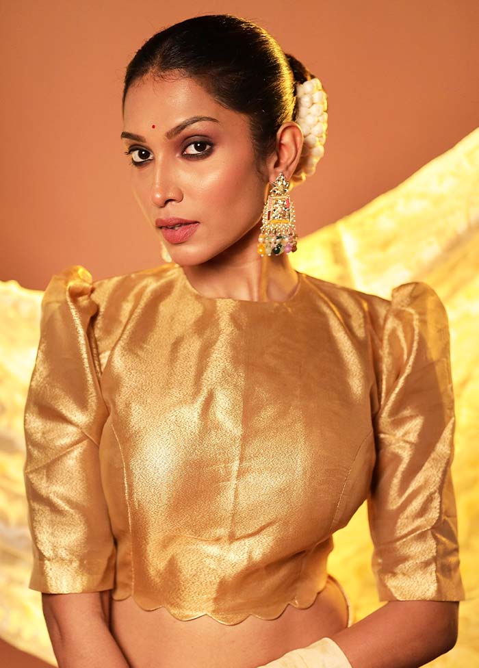 Gold High Neck Designer Blouse Piece