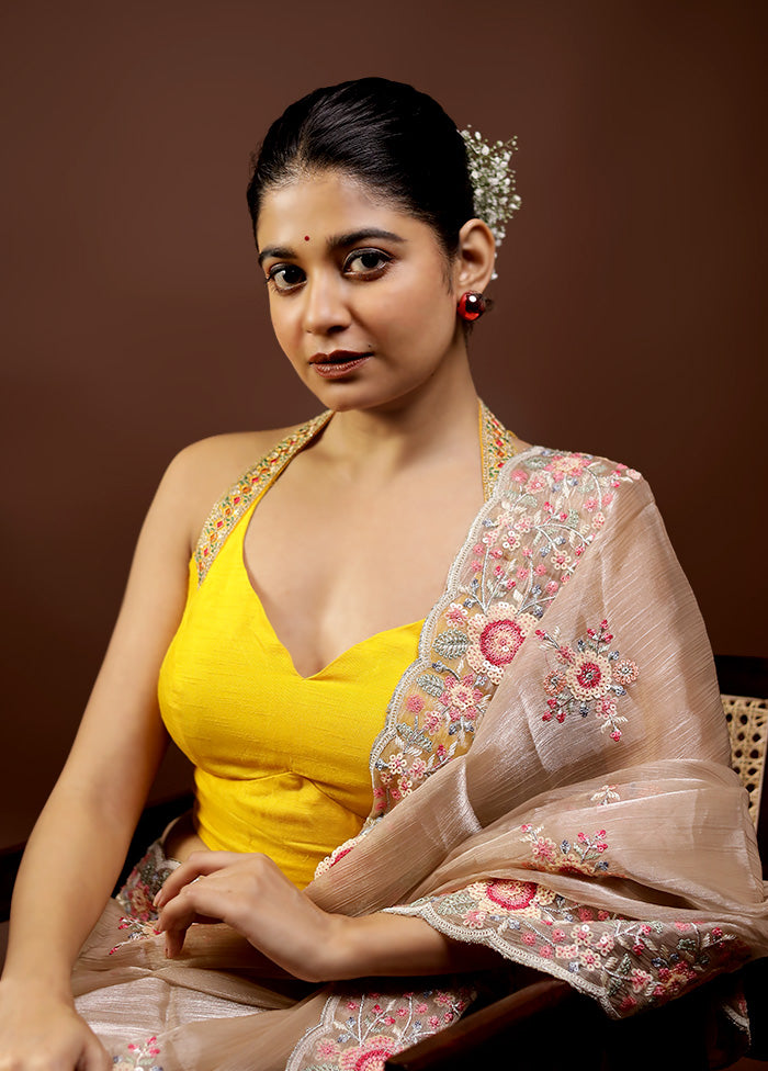 Yellow Pure Silk Designer Blouse