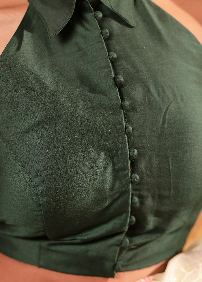 Bottle Green Collar Neck Designer Blouse