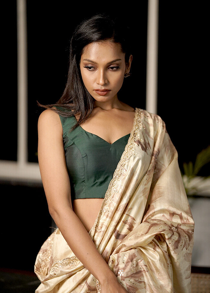 Bottle Green Blended Silk Designer Blouse