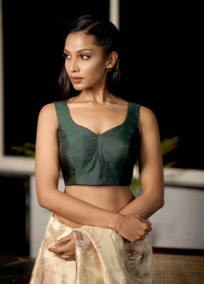 Bottle Green Blended Silk Designer Blouse