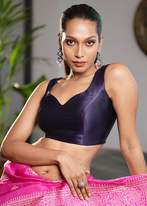 Navy Blue Silk Designer Blouse