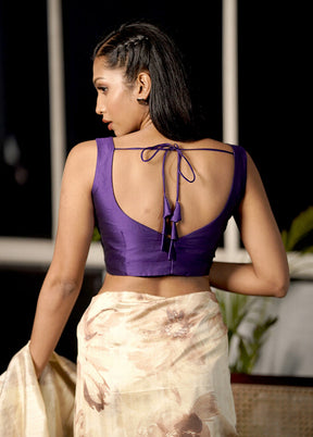 Purple Blended Silk Designer Blouse