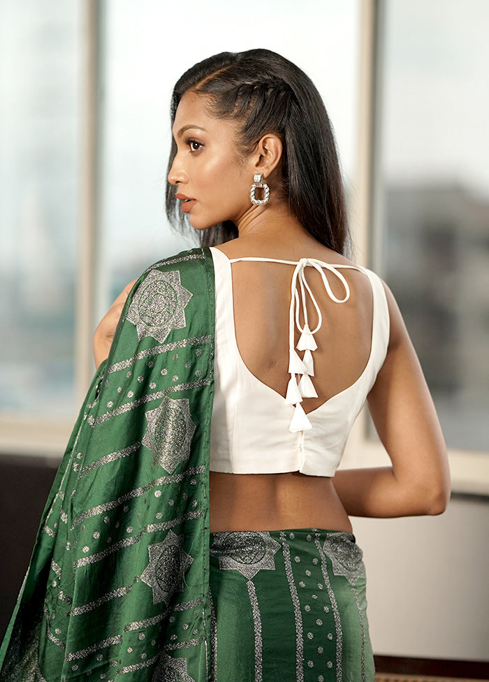 White Blended Silk Designer Blouse