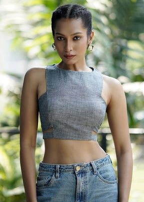 Grey Denim Designer Blouse