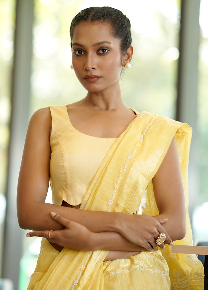Yellow Cotton Silk Designer Blouse