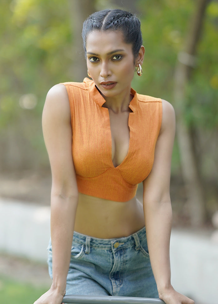 Orange Cotton Silk Designer Blouse