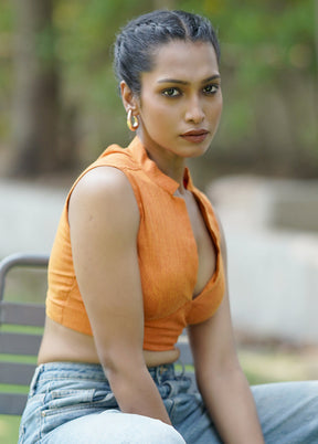 Orange Cotton Silk Designer Blouse