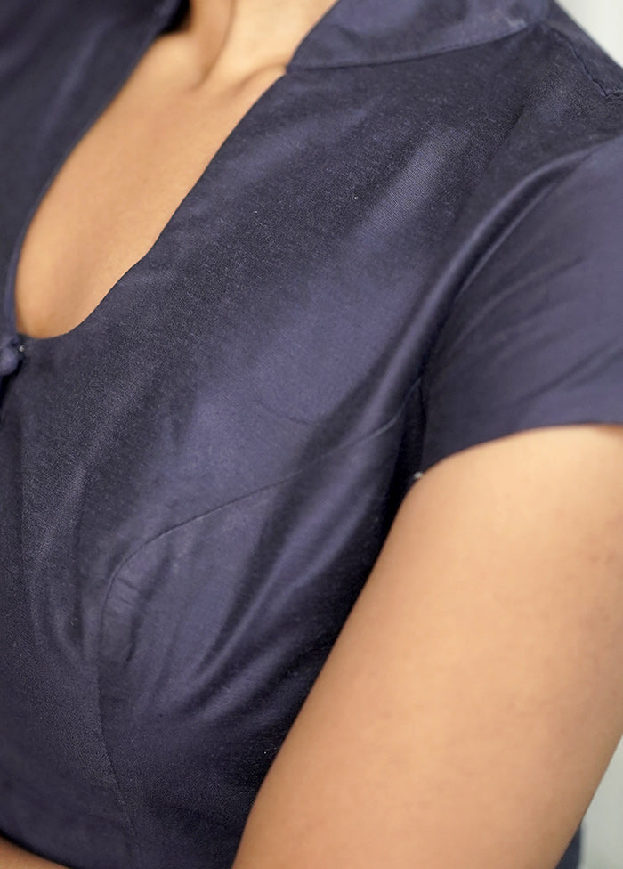 Navy Blue Cotton Silk Designer Blouse
