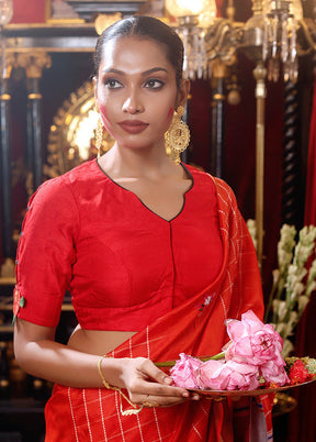 Red High Neck Designer Blouse Piece