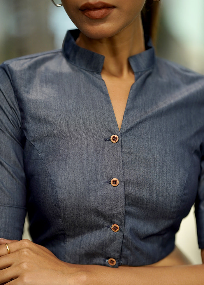 Navy Blue Denim Designer Blouse