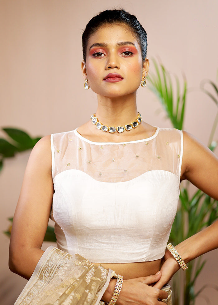 White Dola Silk Designer Blouse