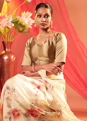 Beige Elbow Sleeve Designer Blouse