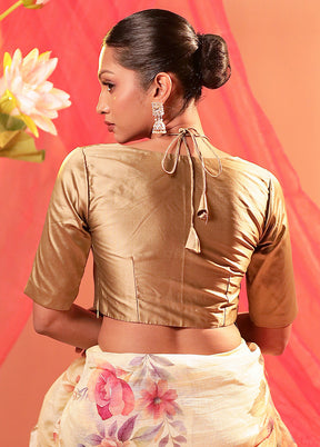 Beige Elbow Sleeve Designer Blouse