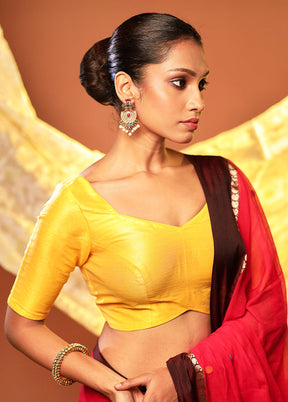 Yellow Pentagon Neck Designer Blouse Piece