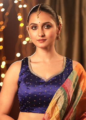 Navy Blue Blended Silk Designer Blouse