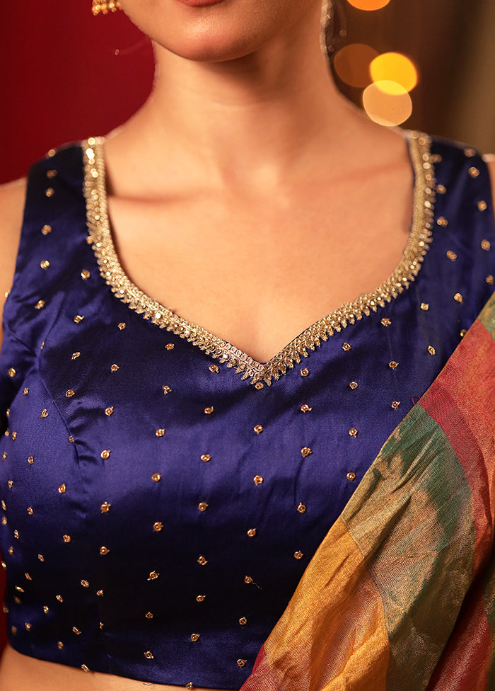 Navy Blue Blended Silk Designer Blouse