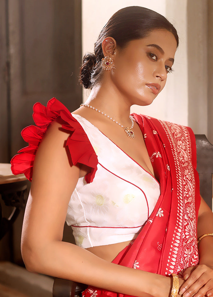 White  V Neck Designer Blouse