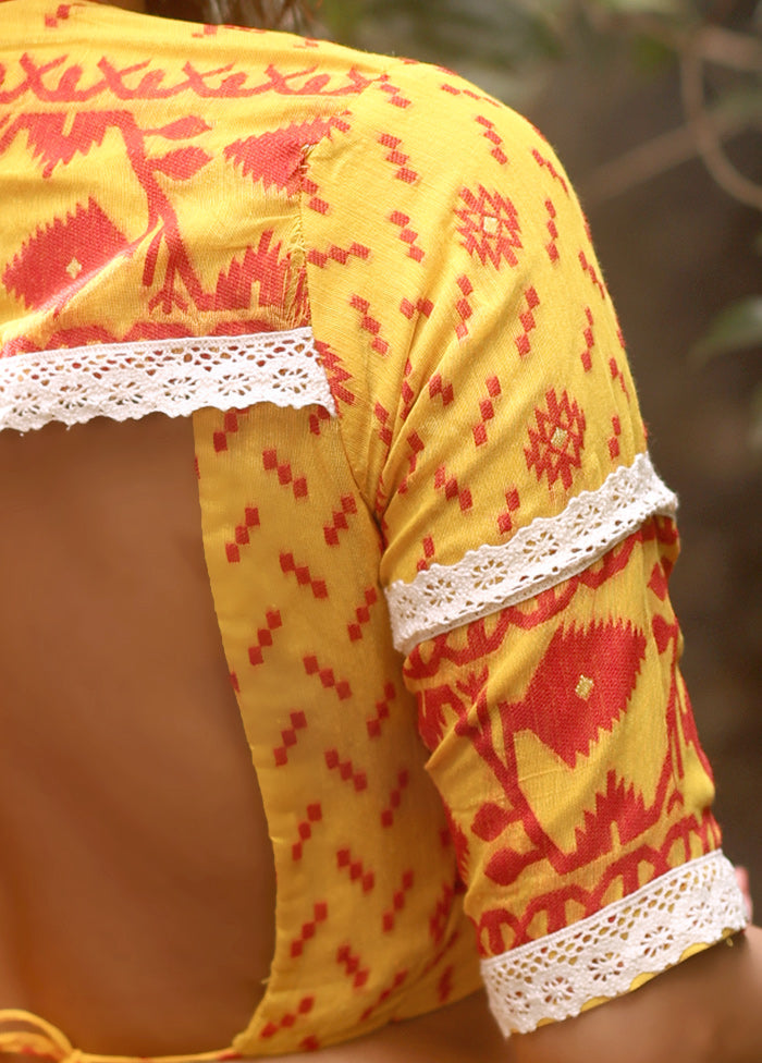 Yellow  V Neck Designer Blouse