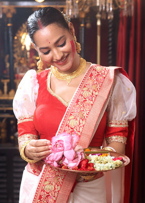 Red Sweetheart Neck Designer Blouse