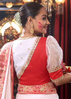 Red Sweetheart Neck Designer Blouse