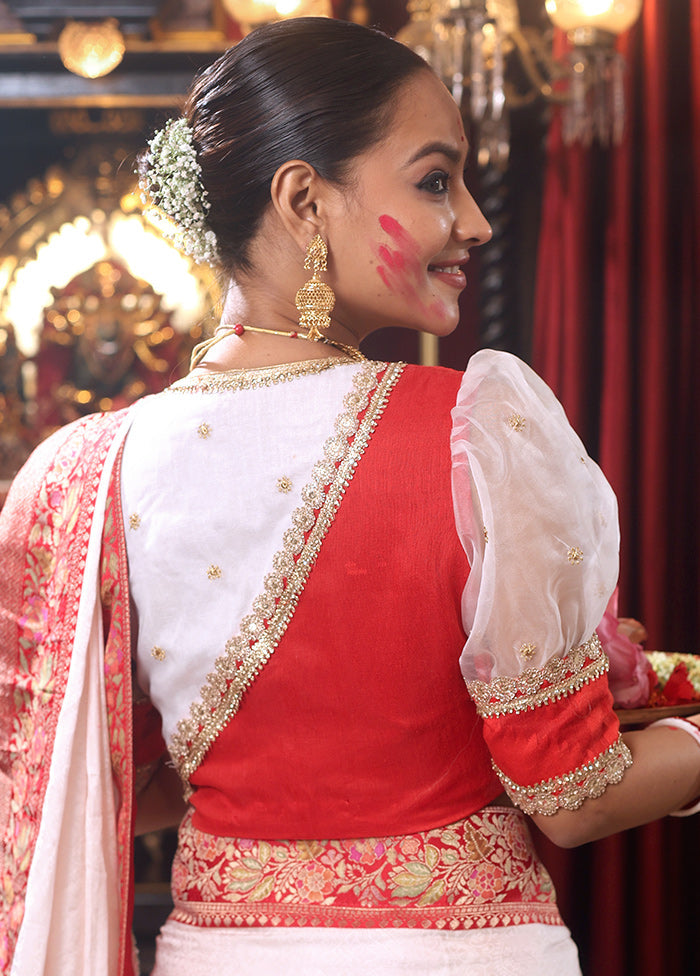 Red Sweetheart Neck Designer Blouse