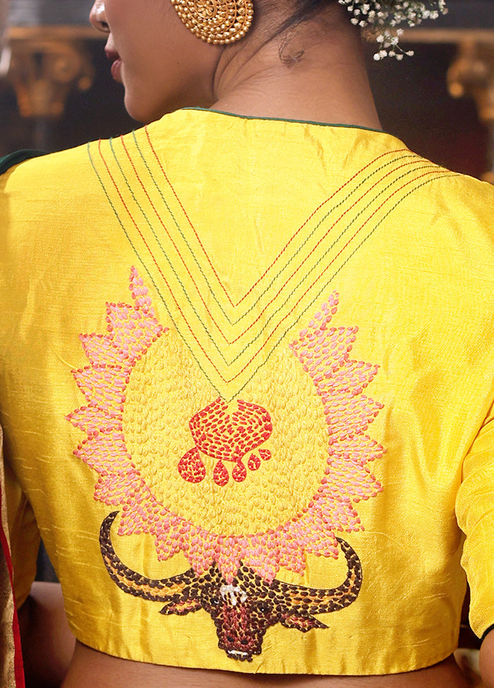 Yellow  High Neck Designer Blouse