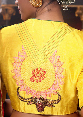 Yellow  High Neck Designer Blouse