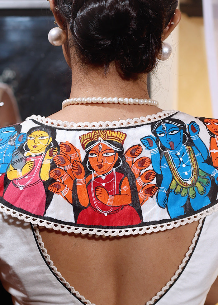 Cream  V Neck Designer Blouse