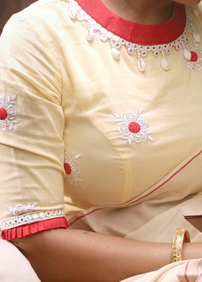 Light Yellow High Neck Designer Blouse