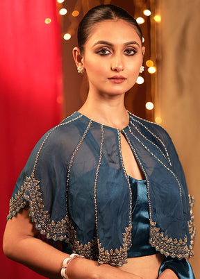 Teal Green Organza Designer Blouse