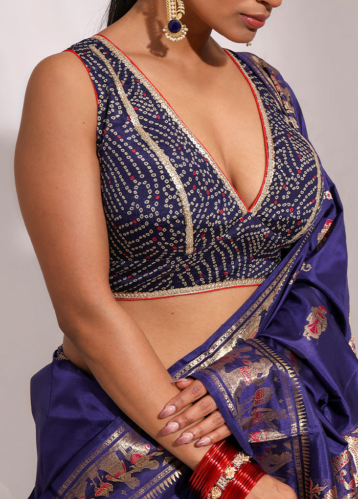 Navy Blue  V Neck Designer Blouse