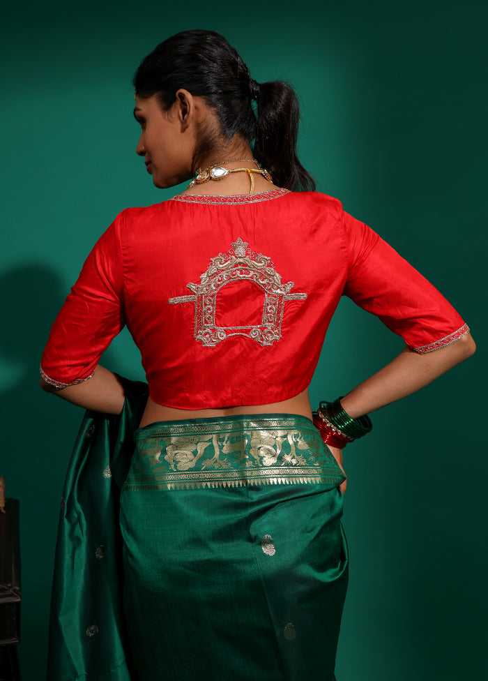 Red V Neck Designer Blouse