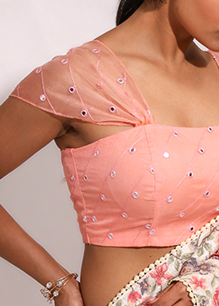 Peach  Square Neck Designer Blouse