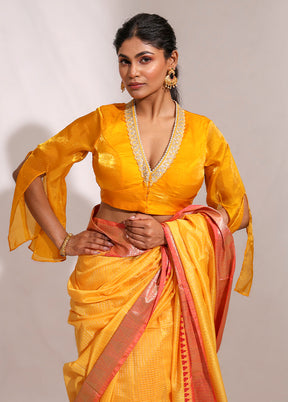 Yellow  V Neck Designer Blouse