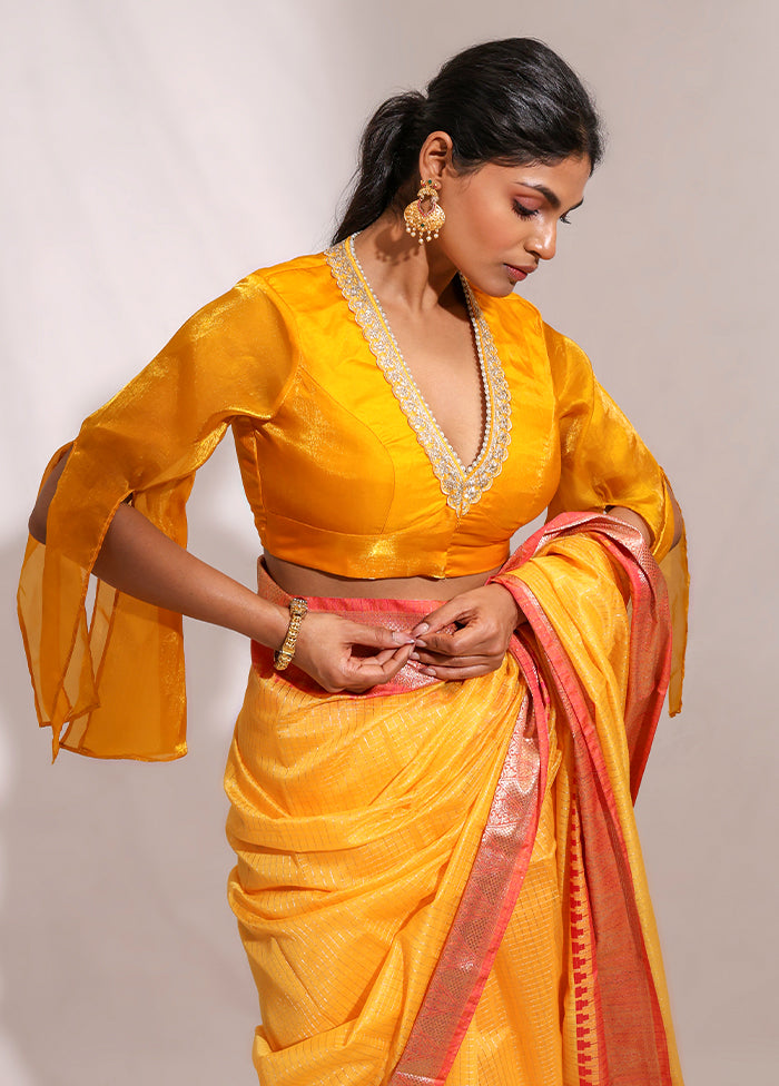 Yellow  V Neck Designer Blouse