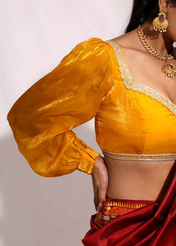 Yellow  Pentagon Neck Designer Blouse