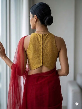 Mustard Halter Neck Designer Blouse