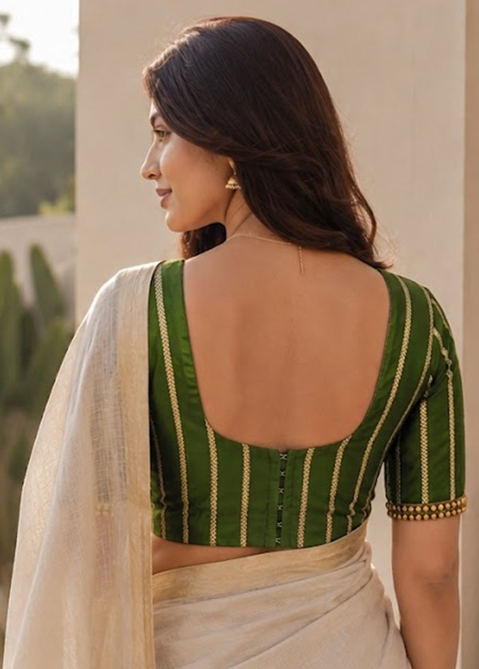 Mehendi Green Round Neck Designer Blouse