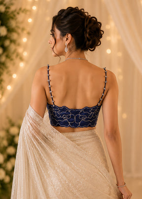 Navy Blue Sweetheart Neck Designer Blouse