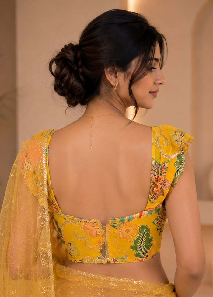 Yellow Sweetheart Neck Designer Blouse