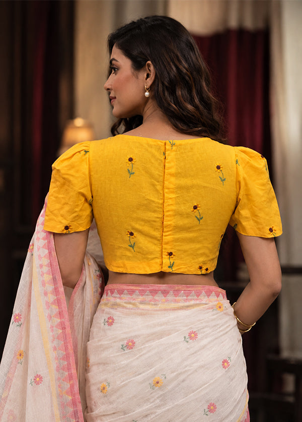 Yellow Boat Neck Designer Blouse