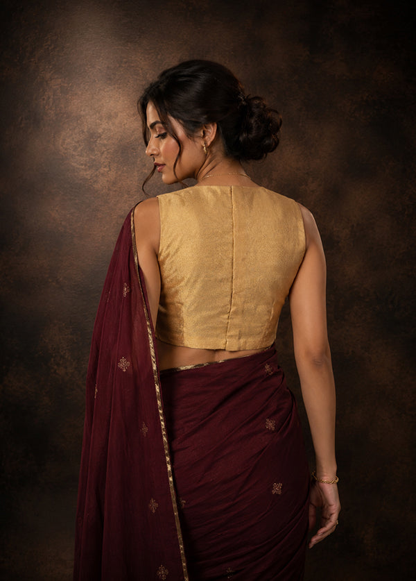 Rust V Neck Designer Blouse