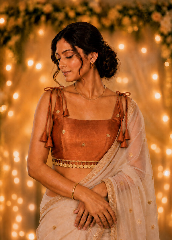 Rust Square Neck Designer Blouse