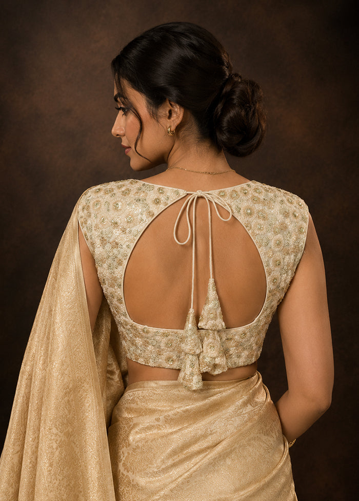 White Round  Neck Designer Blouse