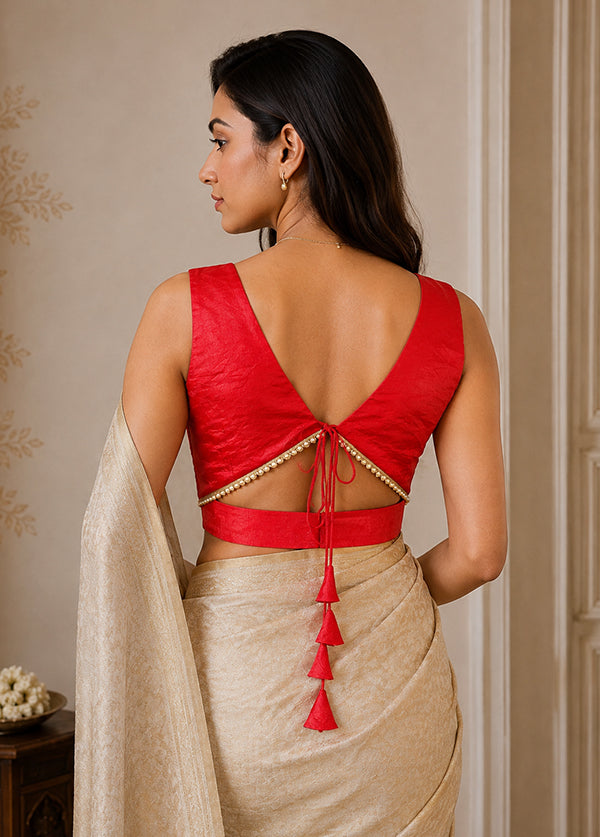 Red V Neck Designer Blouse