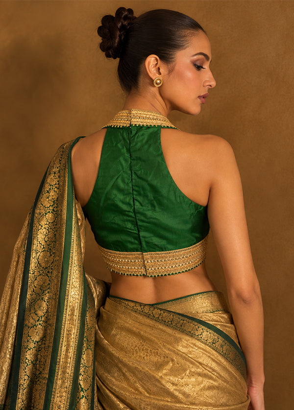 Bottle Green Designer Neck Designer Blouse