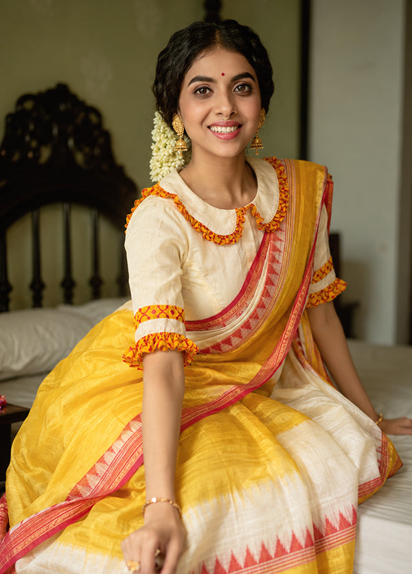 Cream  Collar Neck Designer Blouse