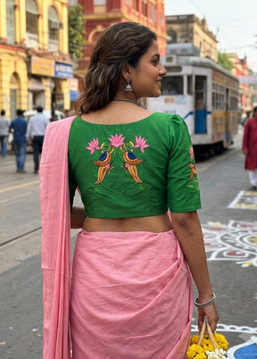 Parrot Green Boat Neck Designer Blouse